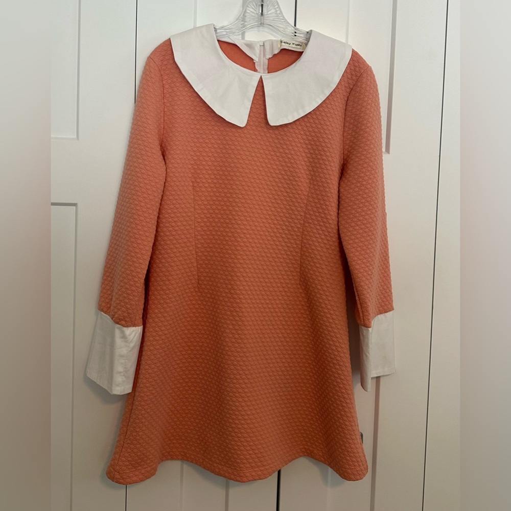 Ealey Fushi Quilted Coral Dress with White Collar and Cuffs Size L